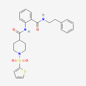 molecular formula C25H27N3O4S2 B11346783 N-{2-[(2-phenylethyl)carbamoyl]phenyl}-1-(thiophen-2-ylsulfonyl)piperidine-4-carboxamide 