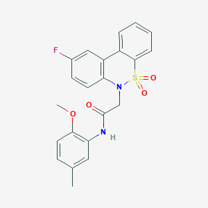 molecular formula C22H19FN2O4S B11347037 2-(9-fluoro-5,5-dioxido-6H-dibenzo[c,e][1,2]thiazin-6-yl)-N-(2-methoxy-5-methylphenyl)acetamide 