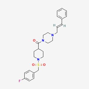 molecular formula C26H32FN3O3S B11347075 {1-[(4-fluorobenzyl)sulfonyl]piperidin-4-yl}{4-[(2E)-3-phenylprop-2-en-1-yl]piperazin-1-yl}methanone 