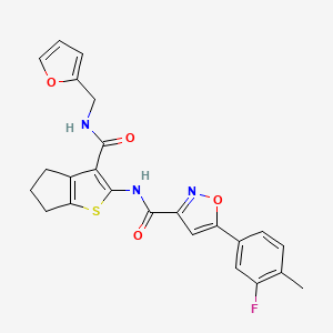 molecular formula C24H20FN3O4S B11347419 5-(3-fluoro-4-methylphenyl)-N-{3-[(furan-2-ylmethyl)carbamoyl]-5,6-dihydro-4H-cyclopenta[b]thiophen-2-yl}-1,2-oxazole-3-carboxamide 