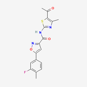 molecular formula C17H14FN3O3S B11347424 N-(5-acetyl-4-methyl-1,3-thiazol-2-yl)-5-(3-fluoro-4-methylphenyl)-1,2-oxazole-3-carboxamide 