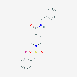 molecular formula C21H25FN2O3S B11347462 1-[(2-fluorobenzyl)sulfonyl]-N-(2-methylbenzyl)piperidine-4-carboxamide 