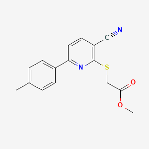 molecular formula C16H14N2O2S B11347949 Methyl {[3-cyano-6-(4-methylphenyl)pyridin-2-yl]sulfanyl}acetate 