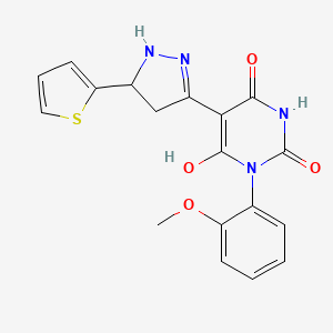 molecular formula C18H16N4O4S B11348234 (5Z)-1-(2-methoxyphenyl)-5-[5-(thiophen-2-yl)pyrazolidin-3-ylidene]pyrimidine-2,4,6(1H,3H,5H)-trione 