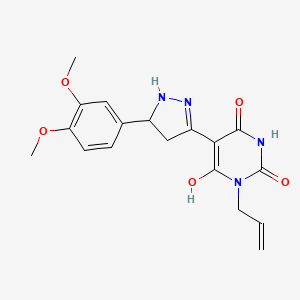 (5Z)-5-[5-(3,4-dimethoxyphenyl)pyrazolidin-3-ylidene]-6-hydroxy-3-(prop-2-en-1-yl)pyrimidine-2,4(3H,5H)-dione