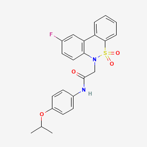 molecular formula C23H21FN2O4S B11348420 2-(9-fluoro-5,5-dioxido-6H-dibenzo[c,e][1,2]thiazin-6-yl)-N-(4-isopropoxyphenyl)acetamide 