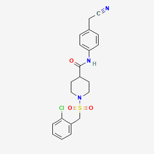 molecular formula C21H22ClN3O3S B11348468 1-[(2-chlorobenzyl)sulfonyl]-N-[4-(cyanomethyl)phenyl]piperidine-4-carboxamide 