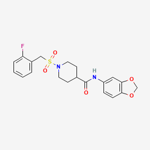 molecular formula C20H21FN2O5S B11348624 N-(1,3-benzodioxol-5-yl)-1-[(2-fluorobenzyl)sulfonyl]piperidine-4-carboxamide 