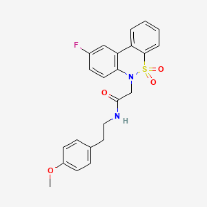 molecular formula C23H21FN2O4S B11348980 2-(9-fluoro-5,5-dioxido-6H-dibenzo[c,e][1,2]thiazin-6-yl)-N-[2-(4-methoxyphenyl)ethyl]acetamide 