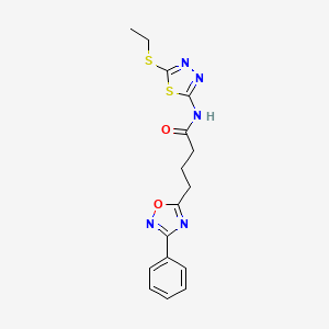 molecular formula C16H17N5O2S2 B11349068 N-[5-(ethylsulfanyl)-1,3,4-thiadiazol-2-yl]-4-(3-phenyl-1,2,4-oxadiazol-5-yl)butanamide 