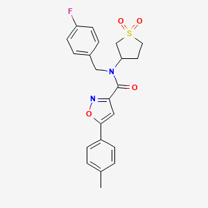 molecular formula C22H21FN2O4S B11349173 N-(1,1-dioxidotetrahydrothiophen-3-yl)-N-(4-fluorobenzyl)-5-(4-methylphenyl)-1,2-oxazole-3-carboxamide 