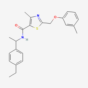 molecular formula C23H26N2O2S B11349526 N-(1-(4-ethylphenyl)ethyl)-4-methyl-2-((m-tolyloxy)methyl)thiazole-5-carboxamide 