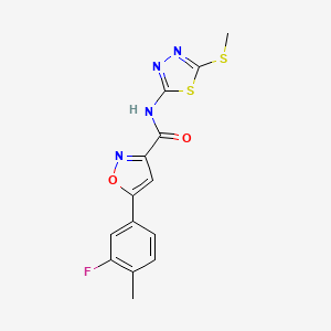 molecular formula C14H11FN4O2S2 B11349718 5-(3-fluoro-4-methylphenyl)-N-[5-(methylsulfanyl)-1,3,4-thiadiazol-2-yl]-1,2-oxazole-3-carboxamide 