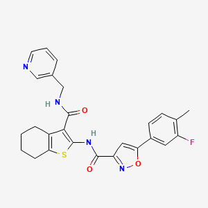 molecular formula C26H23FN4O3S B11349734 5-(3-fluoro-4-methylphenyl)-N-{3-[(pyridin-3-ylmethyl)carbamoyl]-4,5,6,7-tetrahydro-1-benzothiophen-2-yl}-1,2-oxazole-3-carboxamide 