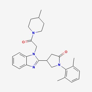 molecular formula C27H32N4O2 B11350223 1-(2,6-dimethylphenyl)-4-{1-[2-(4-methylpiperidin-1-yl)-2-oxoethyl]-1H-benzimidazol-2-yl}pyrrolidin-2-one 