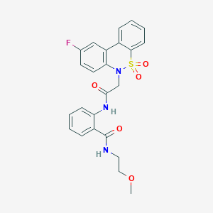 molecular formula C24H22FN3O5S B11350280 2-{[(9-fluoro-5,5-dioxido-6H-dibenzo[c,e][1,2]thiazin-6-yl)acetyl]amino}-N-(2-methoxyethyl)benzamide 