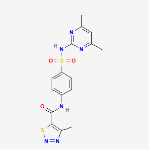 molecular formula C16H16N6O3S2 B11350281 N-{4-[(4,6-dimethylpyrimidin-2-yl)sulfamoyl]phenyl}-4-methyl-1,2,3-thiadiazole-5-carboxamide 