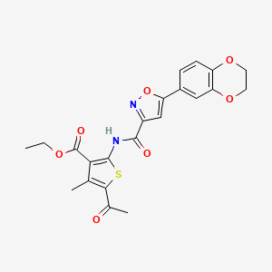 molecular formula C22H20N2O7S B11350432 Ethyl 5-acetyl-2-({[5-(2,3-dihydro-1,4-benzodioxin-6-yl)-1,2-oxazol-3-yl]carbonyl}amino)-4-methylthiophene-3-carboxylate 