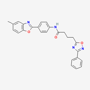 molecular formula C26H22N4O3 B11350508 N-[4-(5-methyl-1,3-benzoxazol-2-yl)phenyl]-4-(3-phenyl-1,2,4-oxadiazol-5-yl)butanamide 