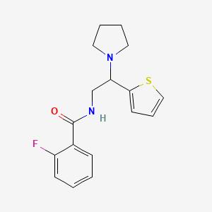 molecular formula C17H19FN2OS B11350850 2-fluoro-N-[2-(pyrrolidin-1-yl)-2-(thiophen-2-yl)ethyl]benzamide 