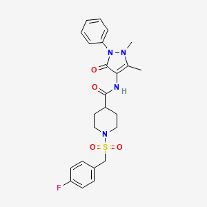 molecular formula C24H27FN4O4S B11350854 N-(1,5-dimethyl-3-oxo-2-phenyl-2,3-dihydro-1H-pyrazol-4-yl)-1-[(4-fluorobenzyl)sulfonyl]piperidine-4-carboxamide 