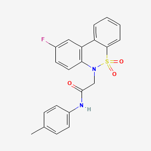 molecular formula C21H17FN2O3S B11351053 2-(9-fluoro-5,5-dioxido-6H-dibenzo[c,e][1,2]thiazin-6-yl)-N-(4-methylphenyl)acetamide 