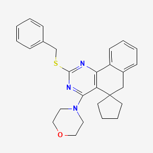 molecular formula C27H29N3OS B11351271 2-(benzylsulfanyl)-4-(morpholin-4-yl)-6H-spiro[benzo[h]quinazoline-5,1'-cyclopentane] 