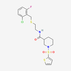 molecular formula C19H22ClFN2O3S3 B11351450 N-{2-[(2-chloro-6-fluorobenzyl)sulfanyl]ethyl}-1-(thiophen-2-ylsulfonyl)piperidine-3-carboxamide 