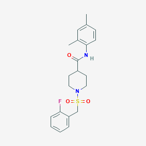 molecular formula C21H25FN2O3S B11351648 N-(2,4-dimethylphenyl)-1-[(2-fluorobenzyl)sulfonyl]piperidine-4-carboxamide 