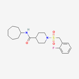 molecular formula C20H29FN2O3S B11351741 N-cycloheptyl-1-[(2-fluorobenzyl)sulfonyl]piperidine-4-carboxamide 