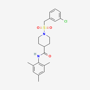 molecular formula C22H27ClN2O3S B11351780 1-[(3-chlorobenzyl)sulfonyl]-N-(2,4,6-trimethylphenyl)piperidine-4-carboxamide 