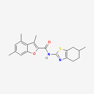 molecular formula C20H22N2O2S B11351829 3,4,6-trimethyl-N-(6-methyl-4,5,6,7-tetrahydro-1,3-benzothiazol-2-yl)-1-benzofuran-2-carboxamide 