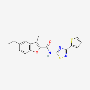 molecular formula C18H15N3O2S2 B11351913 5-ethyl-3-methyl-N-[3-(thiophen-2-yl)-1,2,4-thiadiazol-5-yl]-1-benzofuran-2-carboxamide 