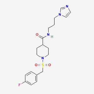 molecular formula C19H25FN4O3S B11351984 1-[(4-fluorobenzyl)sulfonyl]-N-[3-(1H-imidazol-1-yl)propyl]piperidine-4-carboxamide 