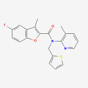 molecular formula C21H17FN2O2S B11352381 5-fluoro-3-methyl-N-(3-methylpyridin-2-yl)-N-(thiophen-2-ylmethyl)-1-benzofuran-2-carboxamide 