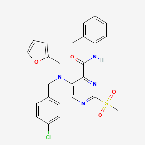 molecular formula C26H25ClN4O4S B11352566 5-[(4-chlorobenzyl)(furan-2-ylmethyl)amino]-2-(ethylsulfonyl)-N-(2-methylphenyl)pyrimidine-4-carboxamide 