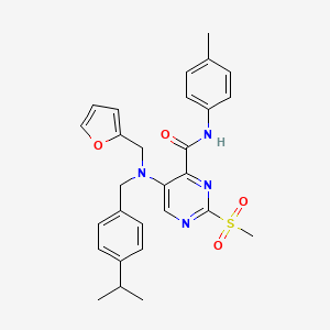 molecular formula C28H30N4O4S B11352892 5-{(furan-2-ylmethyl)[4-(propan-2-yl)benzyl]amino}-N-(4-methylphenyl)-2-(methylsulfonyl)pyrimidine-4-carboxamide 