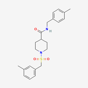 molecular formula C22H28N2O3S B11352962 N-(4-methylbenzyl)-1-[(3-methylbenzyl)sulfonyl]piperidine-4-carboxamide 