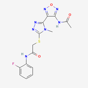 molecular formula C15H14FN7O3S B11353121 2-({5-[4-(acetylamino)-1,2,5-oxadiazol-3-yl]-4-methyl-4H-1,2,4-triazol-3-yl}sulfanyl)-N-(2-fluorophenyl)acetamide 