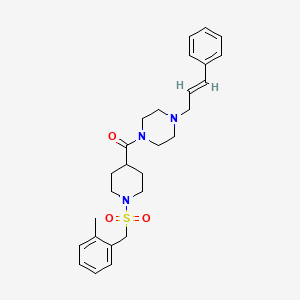 molecular formula C27H35N3O3S B11353125 {1-[(2-methylbenzyl)sulfonyl]piperidin-4-yl}{4-[(2E)-3-phenylprop-2-en-1-yl]piperazin-1-yl}methanone 