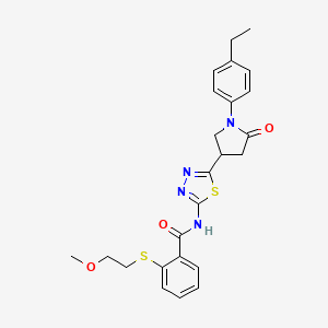 molecular formula C24H26N4O3S2 B11353155 N-{5-[1-(4-ethylphenyl)-5-oxopyrrolidin-3-yl]-1,3,4-thiadiazol-2-yl}-2-[(2-methoxyethyl)sulfanyl]benzamide 