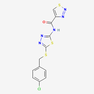 molecular formula C12H8ClN5OS3 B11353545 N-{5-[(4-chlorobenzyl)sulfanyl]-1,3,4-thiadiazol-2-yl}-1,2,3-thiadiazole-4-carboxamide 