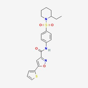 molecular formula C21H23N3O4S2 B11353611 N-{4-[(2-ethylpiperidin-1-yl)sulfonyl]phenyl}-5-(thiophen-2-yl)-1,2-oxazole-3-carboxamide 