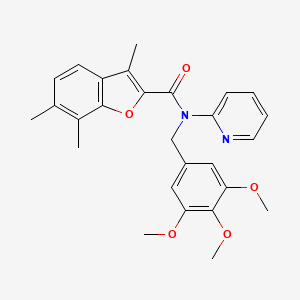 molecular formula C27H28N2O5 B11353621 3,6,7-trimethyl-N-(pyridin-2-yl)-N-(3,4,5-trimethoxybenzyl)-1-benzofuran-2-carboxamide 