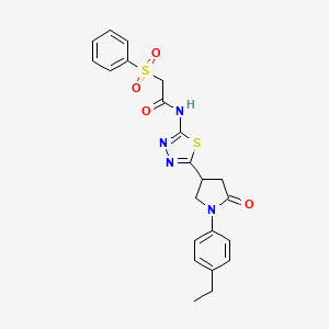 molecular formula C22H22N4O4S2 B11353815 N-{5-[1-(4-ethylphenyl)-5-oxopyrrolidin-3-yl]-1,3,4-thiadiazol-2-yl}-2-(phenylsulfonyl)acetamide 