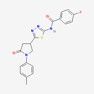 molecular formula C20H17FN4O2S B11354106 4-fluoro-N-{5-[1-(4-methylphenyl)-5-oxopyrrolidin-3-yl]-1,3,4-thiadiazol-2-yl}benzamide 