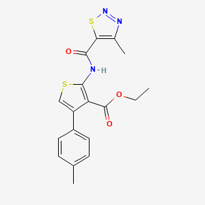 molecular formula C18H17N3O3S2 B11354212 Ethyl 4-(4-methylphenyl)-2-{[(4-methyl-1,2,3-thiadiazol-5-yl)carbonyl]amino}thiophene-3-carboxylate 