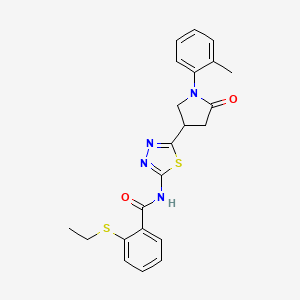 molecular formula C22H22N4O2S2 B11354297 2-(ethylsulfanyl)-N-{5-[1-(2-methylphenyl)-5-oxopyrrolidin-3-yl]-1,3,4-thiadiazol-2-yl}benzamide 