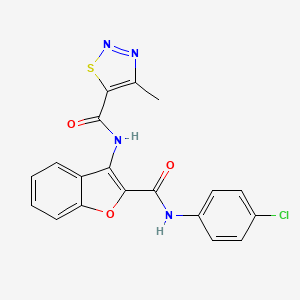 molecular formula C19H13ClN4O3S B11354362 N-{2-[(4-chlorophenyl)carbamoyl]-1-benzofuran-3-yl}-4-methyl-1,2,3-thiadiazole-5-carboxamide 