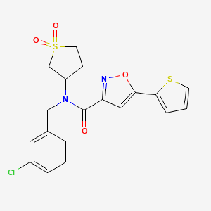 molecular formula C19H17ClN2O4S2 B11354379 N-(3-chlorobenzyl)-N-(1,1-dioxidotetrahydrothiophen-3-yl)-5-(thiophen-2-yl)-1,2-oxazole-3-carboxamide 